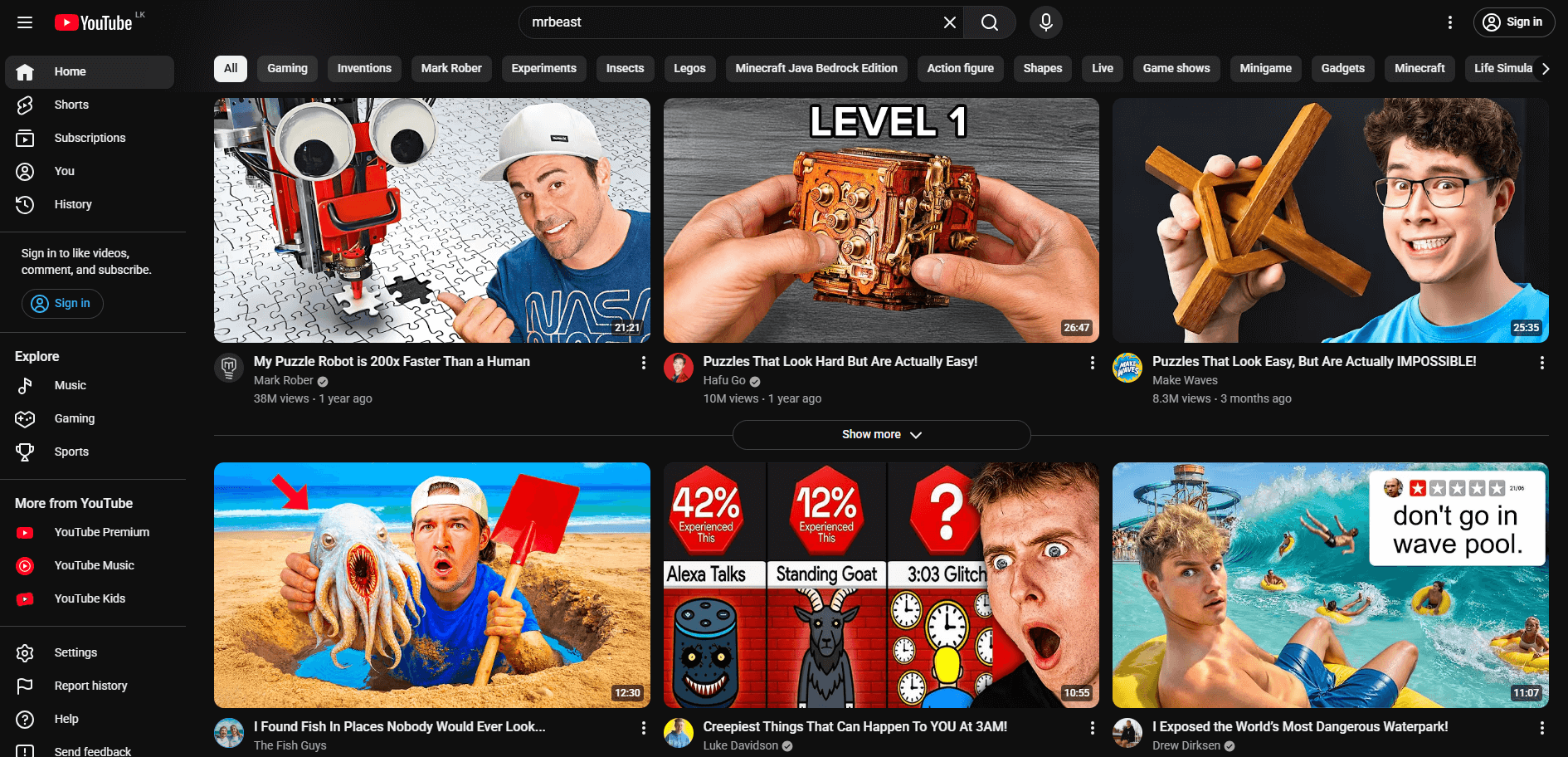 youtube search results page showing competing video thumbnails for the same keyword search